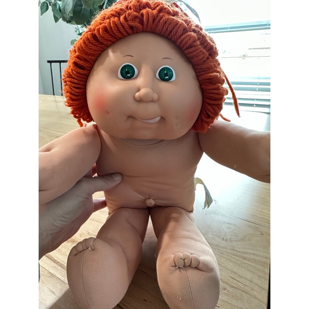 Vtg Cabbage Patch Kids Doll red Hair green Eyes Dimples pink signature tongue